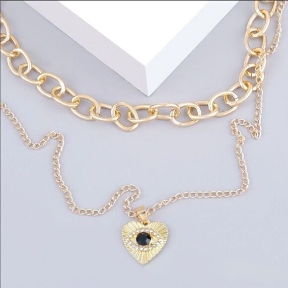 Necklace double layered Heart ZincAlloy Rhinestone - Picture 1 of 9